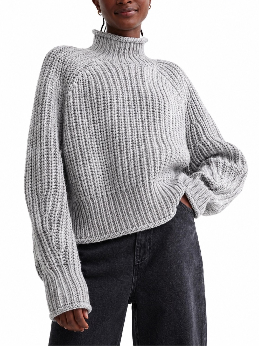 H&M Grey Cable Knit Turtleneck Sweater (Size M)